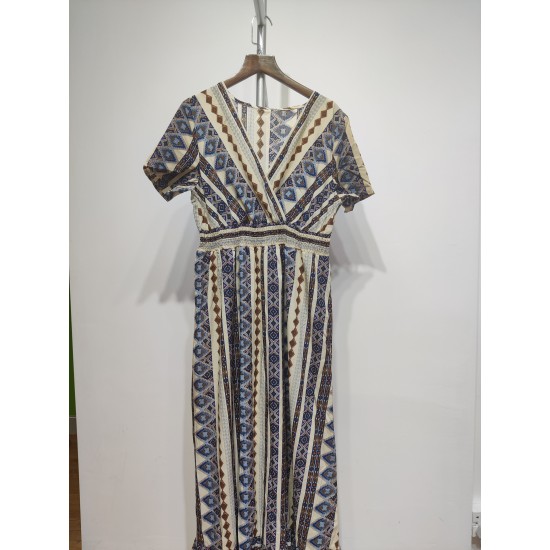 Summer Bohemian Style V-Neck High Waist Dress