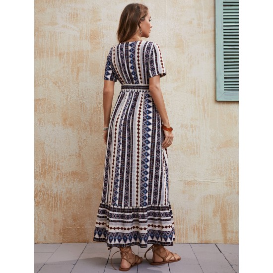 Summer Bohemian Style V-Neck High Waist Dress