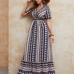 Summer Bohemian Style V-Neck High Waist Dress