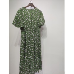 Printed bow round neck waist women's dresses