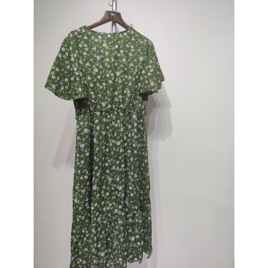 Printed bow round neck waist women's dresses