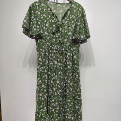 Printed bow round neck waist women's dresses