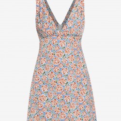Flower Print Surplice Mini Dress