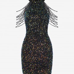 Sequined Chain Beads Bodycon Party Vegas Dress
