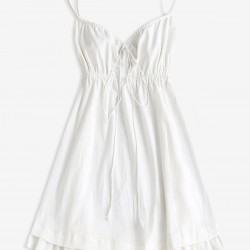 Flounce Front Tie Mini A Line Dress
