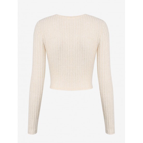 Women's Solid Color Daily Button Up Layering V Neck Plush Ribbed Knit Long Sleeve Cardigan